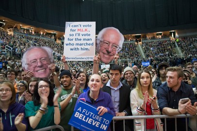 Bernie Sanders supporters at a campaign rally.