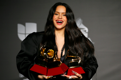 Rosalia holding here Latin Grammys