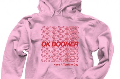 Ok Boomer used as a statement shirt and in other merchandise products