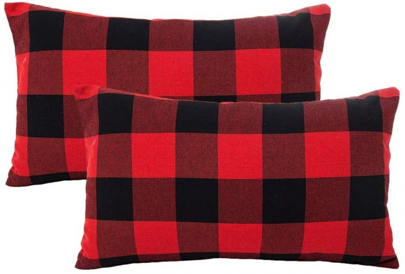 4TH Emotion Set of 2 Christmas Buffalo Check Plaid Throw Pillow Covers 