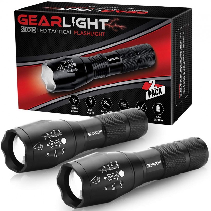 GearLight LED Tactical Flashlight S1000 [2 PACK] - High Lumen, Zoomable, 5 Modes, Water Resistant, Handheld Light - Best Camping, Outdoor, Emergency, Everyday Flashlights