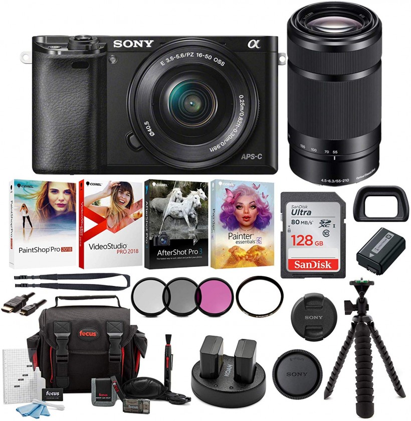 Sony Alpha a6000 Mirrorless Camera with 16-50mm and 55-210mm Lenses Bundle (10 Items)