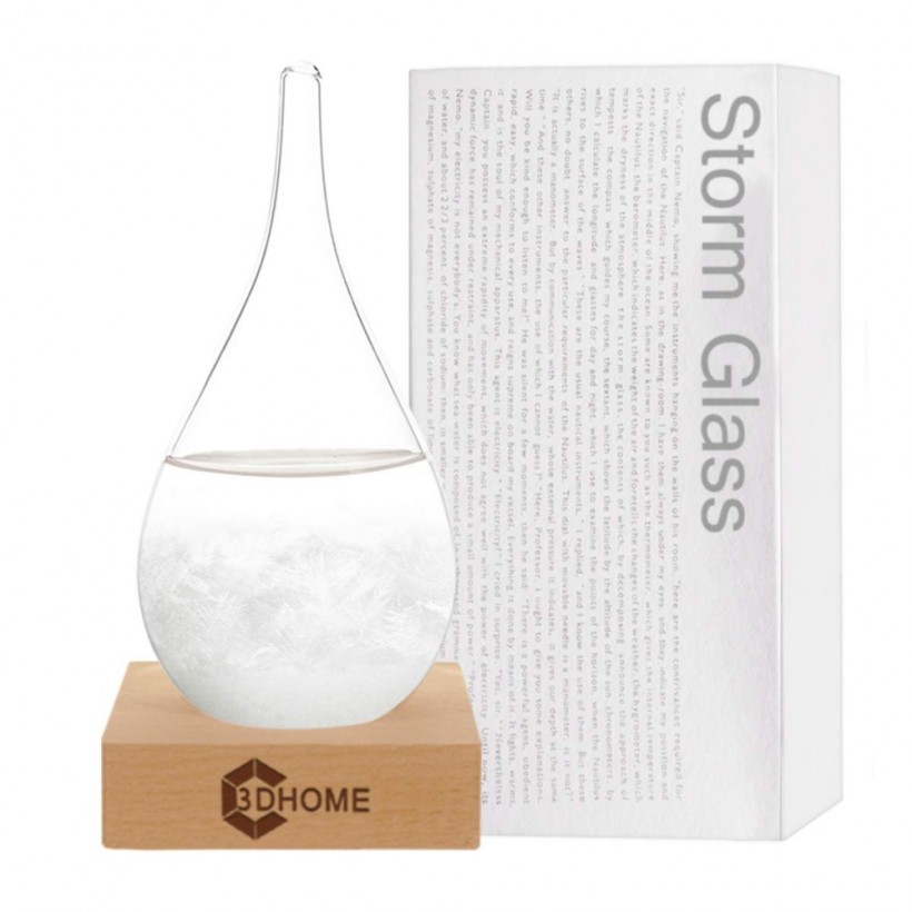 Mini Exquisite Clear Teardrop Storm Glass with Quality Wooden Base