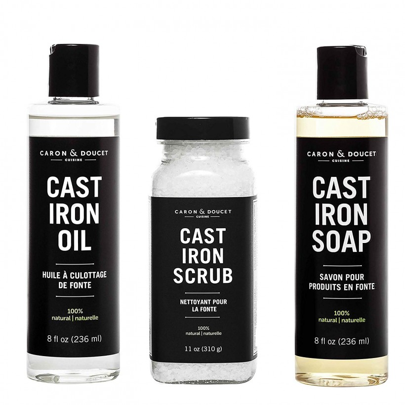 Caron & Doucet - Ultimate Cast Iron Set: Seasoning Oil, Cleaning Soap & Restoring Scrub 