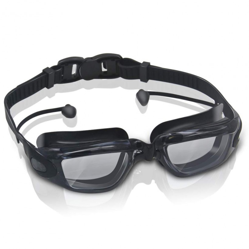 GLOUE Premium Swimming Goggles with Attached Ear Plugs