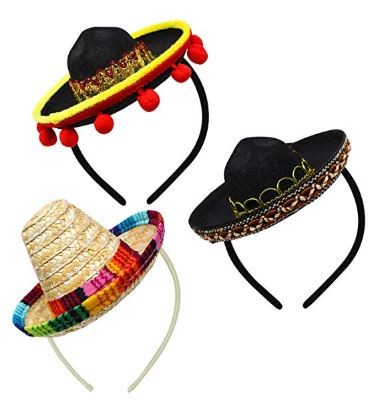 JOYIN 3 PCs Cinco De Mayo Fiesta Fabric and Straw Sombrero Headbands