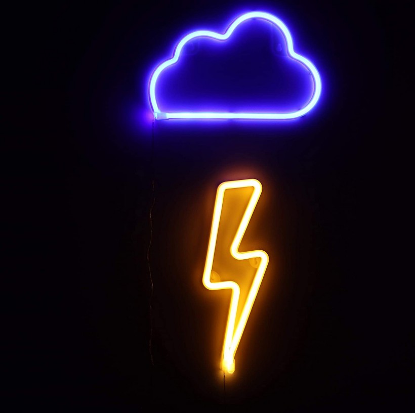 VagaryLight Neon Signs 2 Packs Blue Cloud+Warm White Lightning Bolt