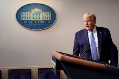 U.S. President Trump speaks during a news briefing on the administration's response to the coronavirus in Washington.