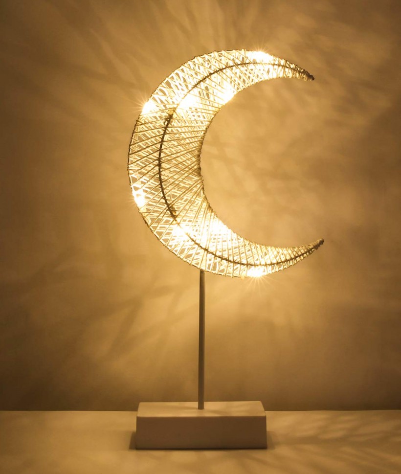 Lewondr Table Lamp, Battery Powered Moon Shape Bedside Light