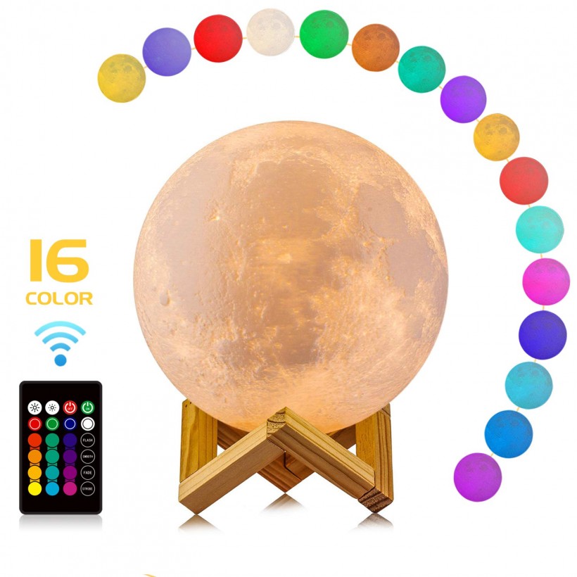 LOGROTATE 16 Colors LED 3D Print Moon Light