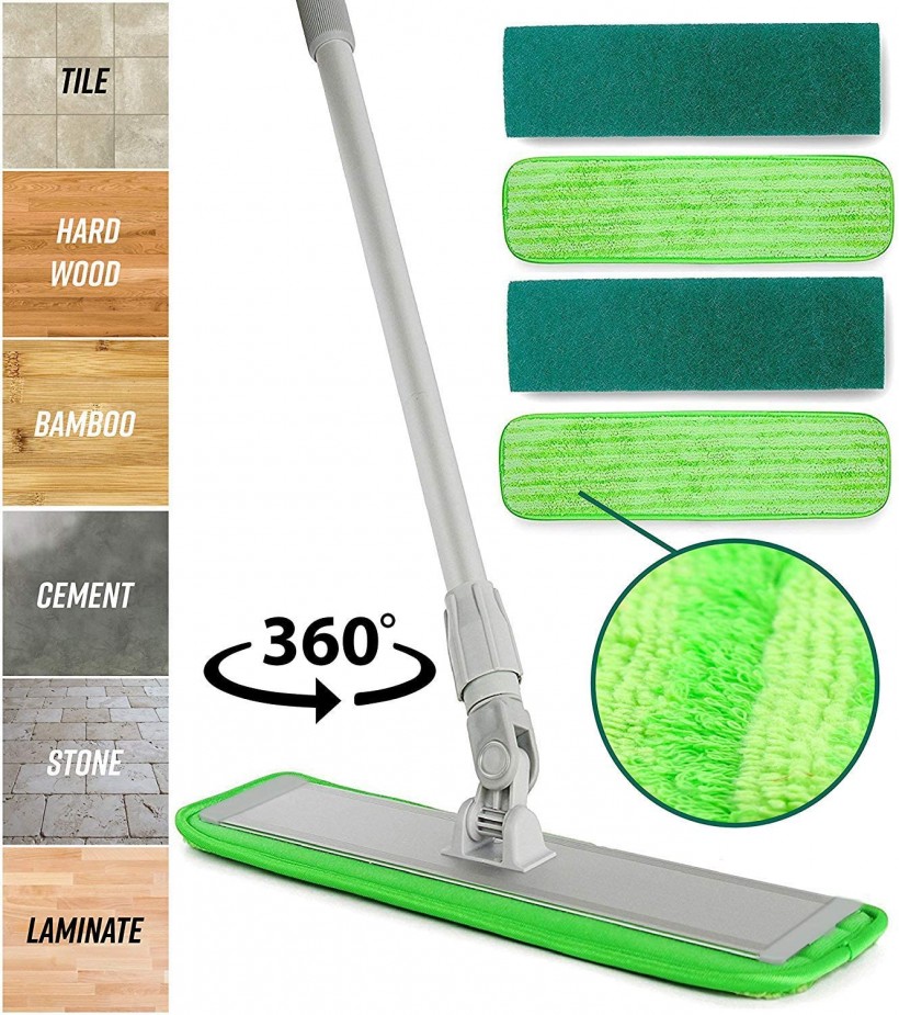  Microfiber Mop Floor Cleaning System - Washable Pads Perfect Cleaner for Hardwood, Laminate & Tile - 360 Dry Wet Reusable Dust Mops with Soft Refill...