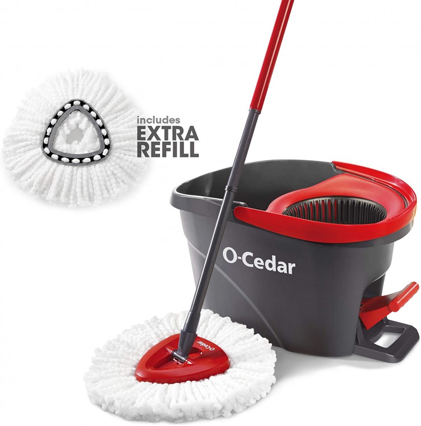  O-Cedar Easywring Microfiber Spin Mop & Bucket Floor Cleaning System with 1 Extra Refill