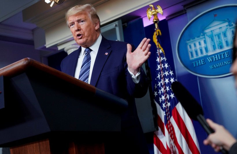 U.S. President Trump leads the daily coronavirus task force briefing at the White House in Washington