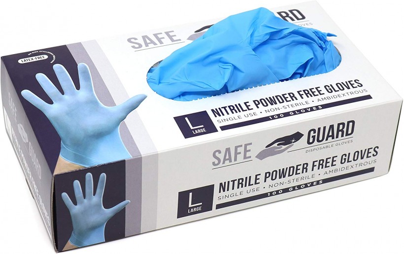  Safeguard Nitrile Disposable Gloves, Powder Free, Food Grade Gloves, Latex Free, 100 Pc. Dispenser Pack, Large Size, Blue