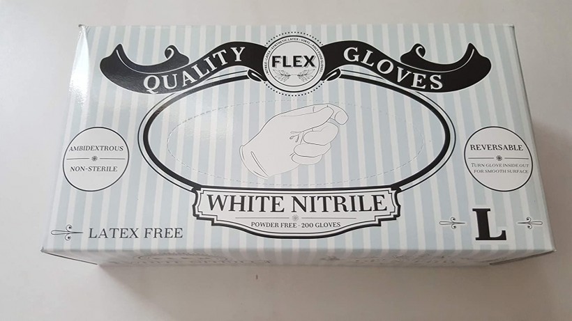 Disposable Nitrile Gloves. 200 Count. White, Power-Free. (Large)