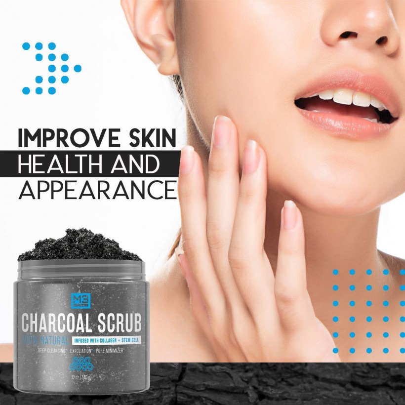 M3 Naturals Activated Charcoal Scrub Infused with Collagen and Stem Cell All Natural Exfoliating Body and Face Polish for Acne Cellulite Dead Skin Scars...
