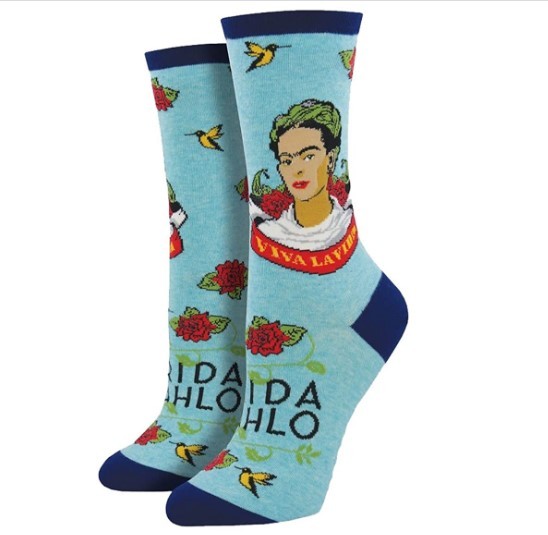 Socksmith Women's Crew Socks Viva La Frida Kahlo, Sky Blue , One Size Fits Most
