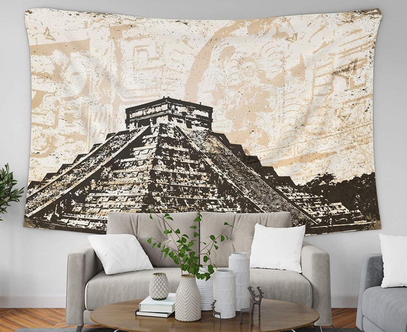  Asdecmoly Xmas Decorations, Dorm Tapestry Xmas Gifts for Women Merry Christmas Tapestry 80 Lx60 W Inches Antique Mayan Pyramid Chichen Itza