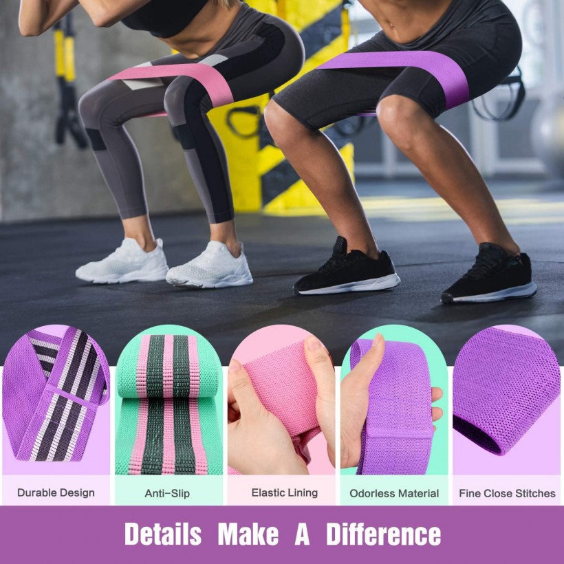  FITFORT Resistance Bands for Legs and Butt Exercise Bands - Non Slip Elastic Booty Bands, 3 Levels Workout Bands Women Sports Fitness Band for Squat Glute...