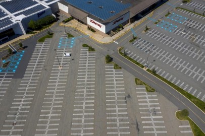 A JC Penney department store seen above empty parking lots at Woodbridge Center Mall that remains closed due to the ongoing outbreak of COVID-19 in Woodbridge Township, New Jersey US.