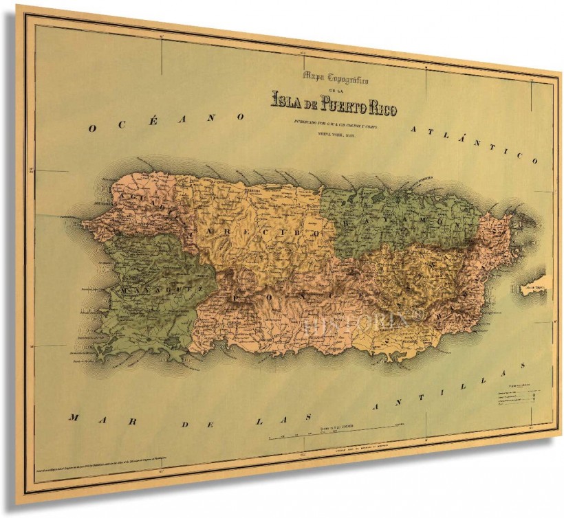 Historix Vintage 1886 Puerto Rico Map Wall Art - 24x36 Inch Mapa topografico de la isla de Puerto Rico - Vintage Map of Puerto Rico Poster - Puerto Rican...