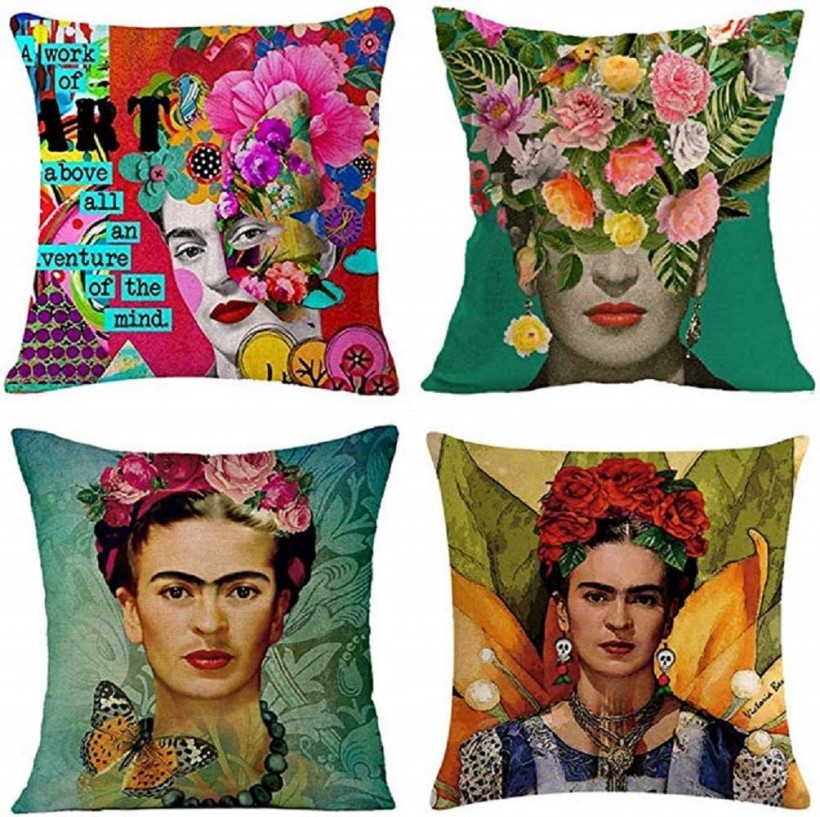 gircat 4 pcs Oil Painting Frida Kahlo Self-Portrait Cotton Linen Throw Pillow Case Car,Cushion Couch,Sofa,Bed Cover 18