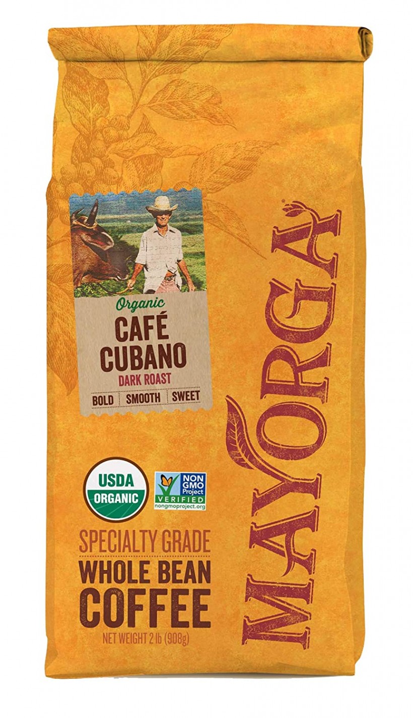 Mayorga Organics Café Cubano, Dark Roast Whole Bean Coffee, 2lbs Bag, Specialty-Grade, 100% USDA Organic, Non-GMO Verified, Direct Trade, Kosher