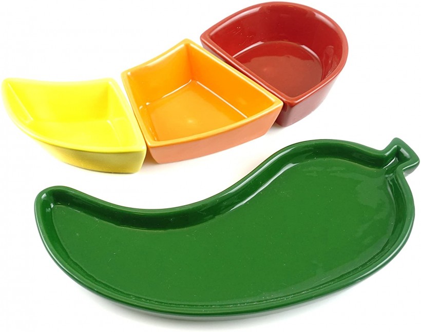  Fiesta Chili Pepper Tray with Stackable Dip Salsa Bowl Dish Set
