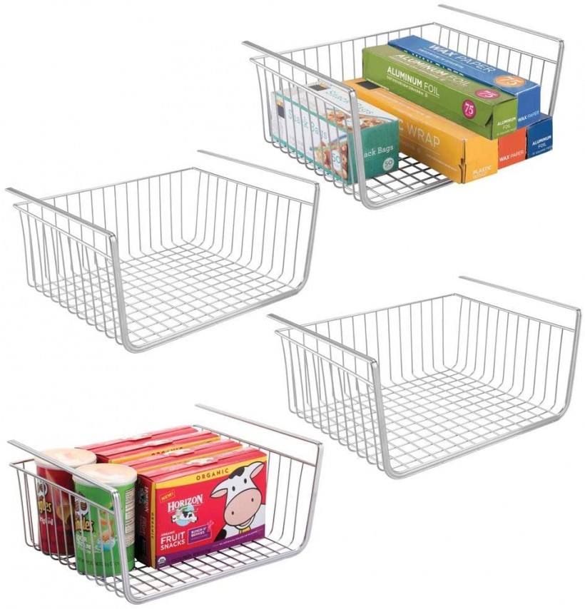  mDesign Household Metal Under Shelf Hanging Storage Bin Basket with Open Front for Organizing Kitchen Cabinets, Cupboards, Pantries, Shelves - Large, 4 Pack...