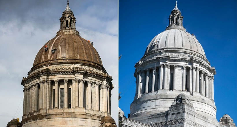 Before and After Cleaning of Capitol Building Seattle