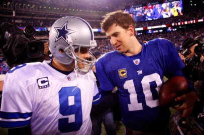 Dallas Cowboys Quarterback Tony Romo and New York Giants Eli Manning