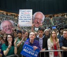 Bernie Sanders supporters at a campaign rally.