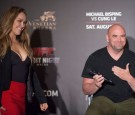 UFC President Dana White, right, introduces UFC women's bantamweight champion Ronda Rousey 