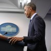 President Barack Obama in the White House briefing room.