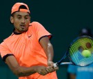 Nick Kyrgios returns a shot against Mischa Zverev of Germany during the Men's singles second round match on day four of Shanghai Rolex Masters at Qi Zhong Tennis Centre on October 12, 2012.