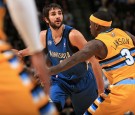 Ricky Rubio #9 of the Minnesota Timberwolves controls the ball against Ty Lawson #3 of the Denver Nuggets at Pepsi Center on November 15, 2013 in Denver, Colorado.