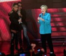 Jennifer Lopez, Marc Anthony and Hillary Clinton are seen at the Jennifer Lopez Gets Loud for Hillary Clinton on October 29, 2016 in Miami, Florida