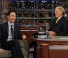 Jim Parsons, star of the hit CBS comedy THE BIG BANG THEORY shares a laugh with Dave when he stops by the Late Show with David Letterman, Monday October 11, 2010 on the CBS Television Network. 