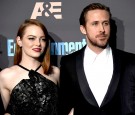 Actress Emma Stone (L) and actor Ryan Gosling pose in the press room during The 22nd Annual Critics' Choice Awards at Barker Hangar on December 11, 2016 in Santa Monica, California.