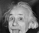 Celebrated picture dated 18 march 1951, shows German-born Swiss-US physicist Albert Einstein (1879-1955), awarded the Nobel Prize for Physics in 1921, sticking out his tongue at photographers.