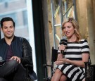 (L-R) Actor Skylar Astin and Brittany Snow visit AOL Build at AOL Studios In New York on May 13, 2015 in New York City.