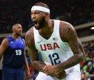 Demarcus Cousins #12 of United States celebrates while Boris Diaw #13 of France looks on on Day 9 of the Rio 2016 Olympic Games at Carioca Arena 1 on August 14, 2016 in Rio de Janeiro, Brazil.