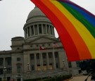 Rainbow Flag Flies by Arkansas State Capitol