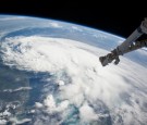 In this handout provided by NASA from the the Earth-orbiting International Space Station, weather system Arthur travels up the east coast of the United States in the Atlantic Ocean near Florida on Jul