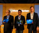 The Chairman of Microsoft India Bhaskar Pramanik (L), the Director of the Windows Business Group Vineet Durani (C) and Microsoft Indias General Manager of Marketing and Operations Tyler Bryson.