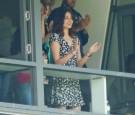 Anushka Sharma, girlfriend of Virat Kohli applauds as Virat Kohli celebrates after reaching 50 runs during day five of the Third Test match between Australia and India at Melbourne Cricket Ground 