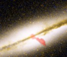 This composite image shows a giant radio-emitting jet shooting out from the spiral galaxy 0313-192 on January 8, 2003. 