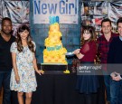 Actors Lamorne Morris, Hannah Simone, Zooey Deschanel, Jake Johnason and Max Greenfield attend FOX's 'New Girl' 100th Episode Cake Cutting' held at Fox Studio Lot on December 2, 2015 in Century City.