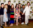 Actors Reggie Lee, Claire Coffee, Sasha Roiz, Bree Turner, lizabeth Tulloch, David Giuntoli, Russell Hornsby and Silas Weir Mitchell attends the 'Grimm' press line during Comic-Con International on July 23, 2016 in San Diego, California.