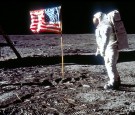 Buzz Aldrin Poses next To The U.S. flag On Moon